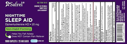 Safrel Nighttime Sleep Aid, Diphenhydramine HCl 25mg (1000 Count 1), 1000, 1000, Count)