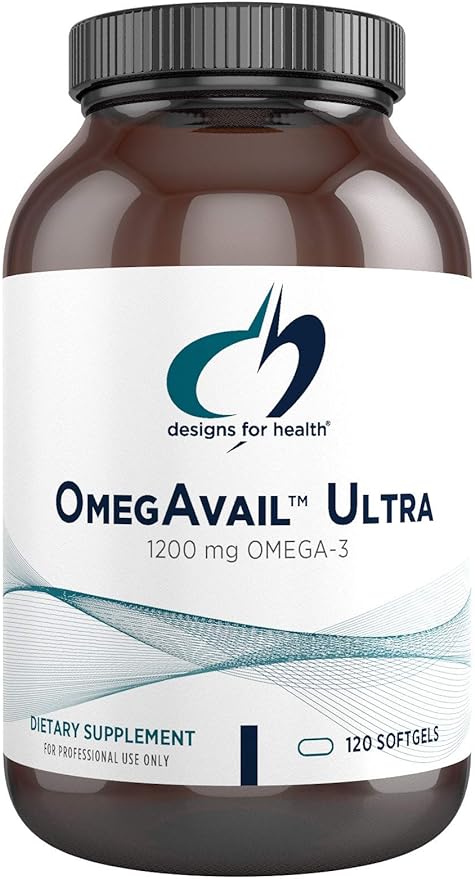 Designs for Health OmegAvail Ultra TG 1200mg - 1000 IU D3, Vitamins K1 + K2 - 3 Fish (120 Softgels)