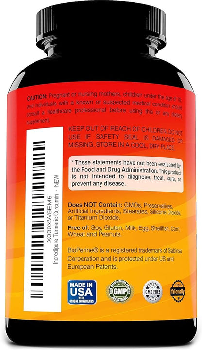 Turmeric Curcumin Supplement w/ BioPerine 755mg Per 120 Veggie