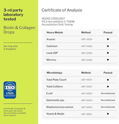 Liquid Collagen & Biotin Supplement 10000mcg Collagen 20000mcg Drops 2 floz