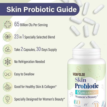 Beauty Probiotics for Women, Collagen Boost with 3-in-1 Complete Prebiotics, Postbiotics & Probiotics for Hair, Skin, Nails & Vaginal Health - 65 Billion CFU, Ceramides, Resveratrol & CoQ10, 60 Caps