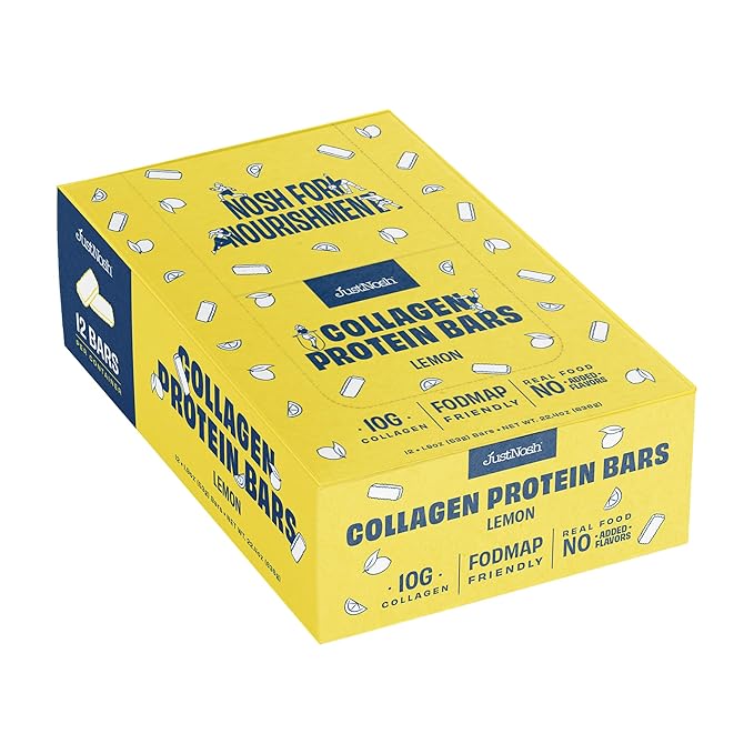 JustNosh Collagen Protein Bars, 10g Collagen, 13g Protein, Gluten Free, Dairy Free, FODMAP Friendly, Seed Oil Free Certified, Clean Ingredients | Lemon (12 Pack)