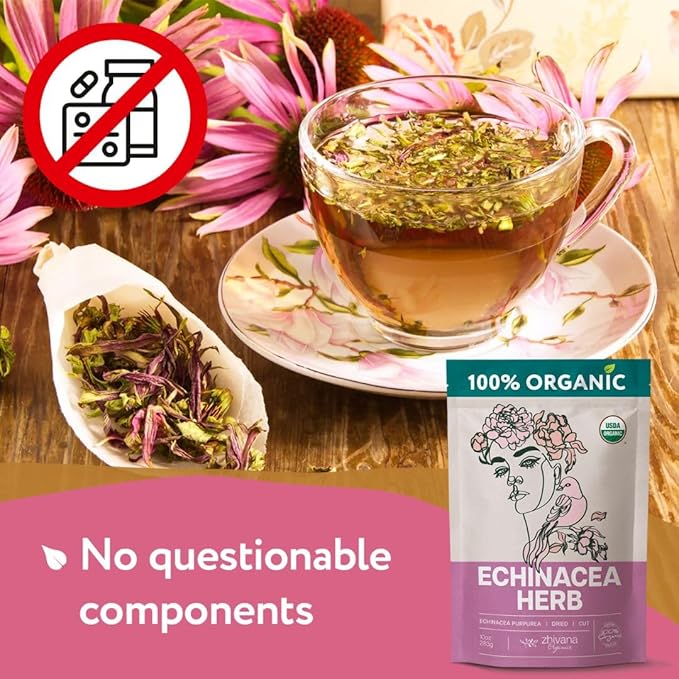 Organic Echinacea Tea (4 oz.) – Echinacea Herb (Echinacea Purpurea) – Immune Support, Respiratory, Digestion – Loose Leaf Herbal Tea - Equinacea Organica