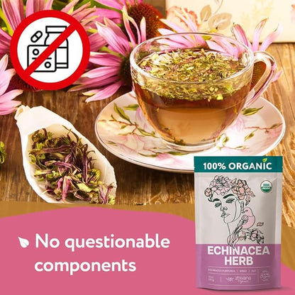 Organic Echinacea Tea (4 oz.) – Echinacea Herb (Echinacea Purpurea) – Immune Support, Respiratory, Digestion – Loose Leaf Herbal Tea - Equinacea Organica