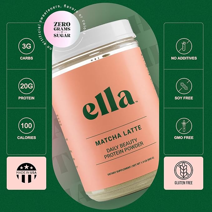 Ella Matcha Latte Collagen Protein Powder 20 Servings