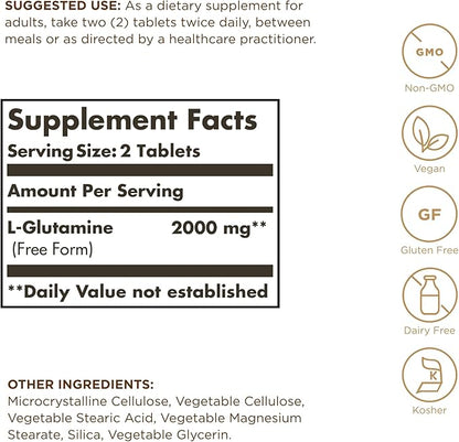 SOLGAR L-Glutamine 1000 mg 60 Tablets, 3 - 90 Total