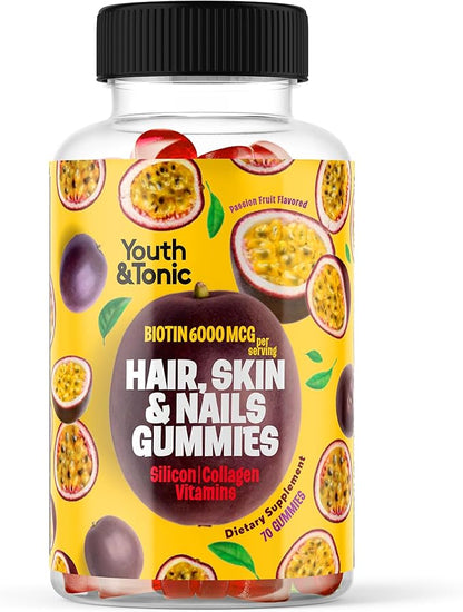 70 Hair Gummies Biotin 6000mcg Collagen 400mcg Vitamin