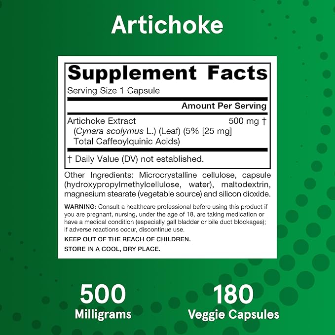 Jarrow Formulas Artichoke 500 mg, Dietary 180 Veggie 180 Day 12