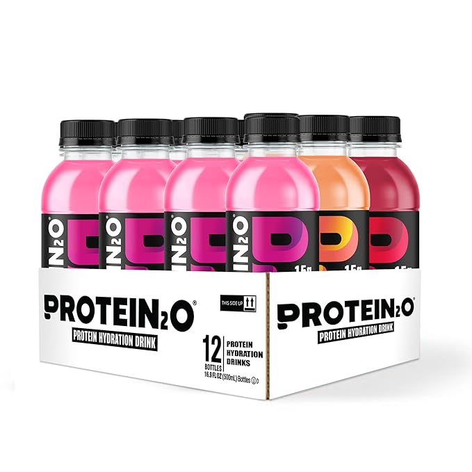 Protein2o 15g Whey Protein Isolate Hydration Drink, 350mg of Electrolytes, Vitamins B5 & B6, Low Sugar, Flavor Fusion Variety Pack, 16.9 oz Bottle (Pack of 12)