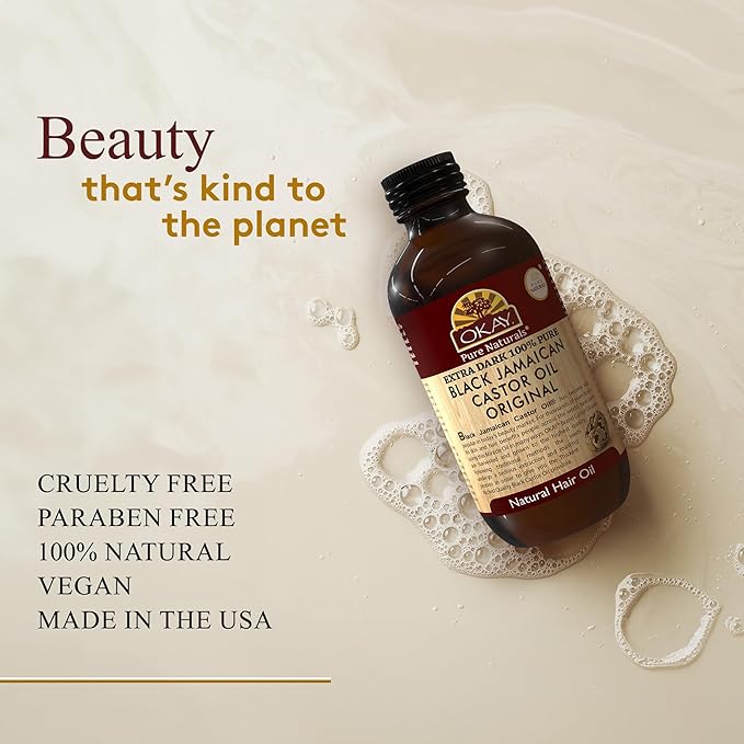 OKAY | Extra Dark 100% Natural Black Jamaican Castor Oil | For All Hair Textures & Skin Types | Grow Strong, Healthy, Smooth and Thick Hair | With Vitamin E - Omega 6 & 9 | 4 oz
