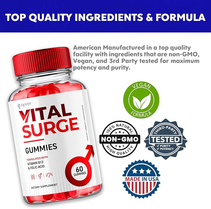 Vital Surge Gummies, Vital Vita Surge Maximum Strength 1000MG Advanced Supplement Gummies, VitalSurge Mens Detox Supplement, Vitasurge Gomitas Delicious Chews with Natural Ingredients (60 Gummies)