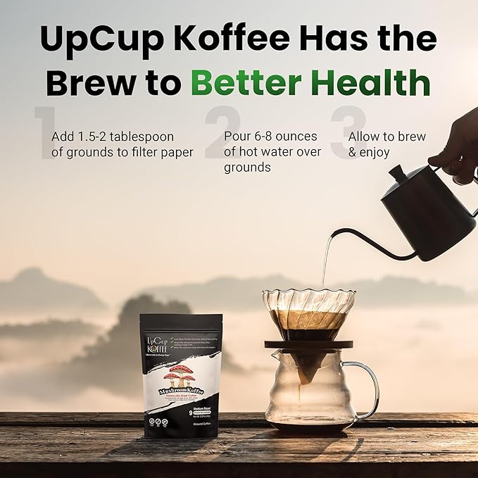 UpCup Koffee Functional Ground Mushroom Coffee - Includes Lions Mane, NAD+, & Himalayan Shilajit for Immune Support & Cognitive Boost - Made with Colombian Beans - 2.2 oz. Sample Bag