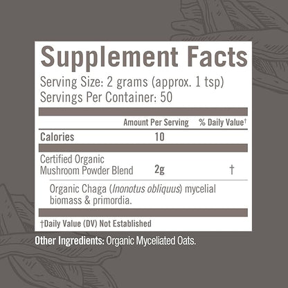 Om Mushroom Superfood Chaga Organic Mushroom Powder, 3.5 Ounce, 50 Servings, US Grown, Sacred Antioxidants & Immune Support, Superfood Mushroom Supplement