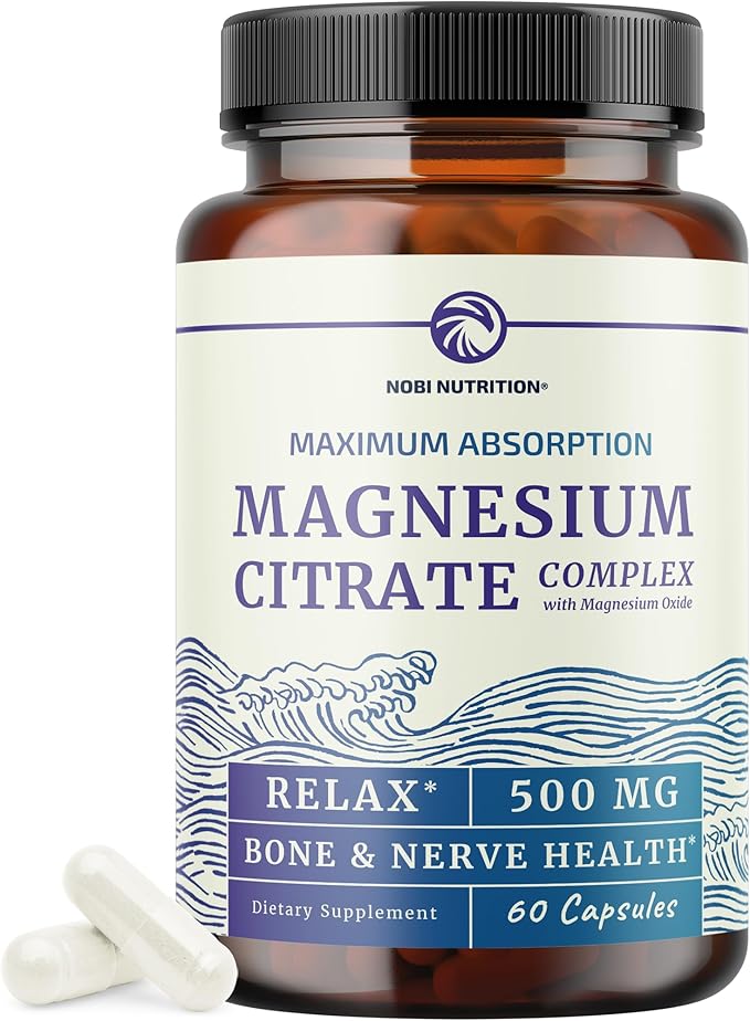 Magnesium Citrate Complex 500 MG for Calm, Relaxation, Constipation & Digestion Support | High Absorption Magnesium Supplement with Elemental Mag Oxide | Non-GMO, Soy-Free | 60 Ct (2 Month Supply)