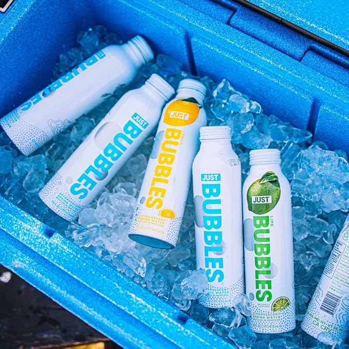 JUST Bubbles Lime - Pure Premium Sparkling Spring Water in a Fully Recyclable Reusable Eco-Friendly Bottle - 100% Mountain-Sourced Carbonated Water with Naturally Occurring Minerals, 16 Fl Oz (Pack of 12)