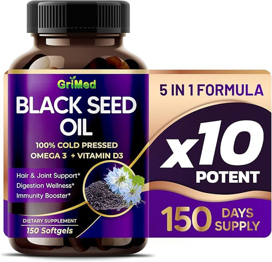 Black Seed Oil 15,070mg 100% Cold 3, Vitamin D3, and (150 Count 1))