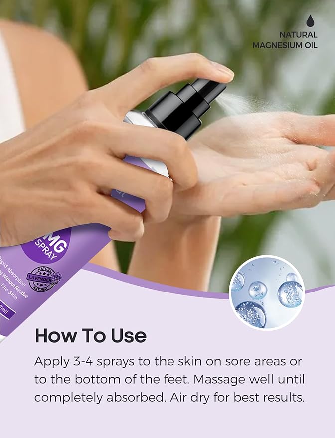 Pure Magnesium Oil Spray for Feet,Ideal Gift for Sleep & Muscle Relaxation,Better Sleep,Rapid Absorption,Quick Drying Without Residue-Lavender