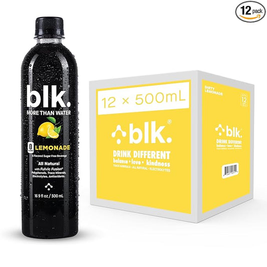 blk. Natural Alkaline Mineral Water Electrolyte Infused with Fulvic and Amino Acids, Zero Sugar Drink, Lemonade Flavored, 16.9 Ounce (500 mL), Pack of 12