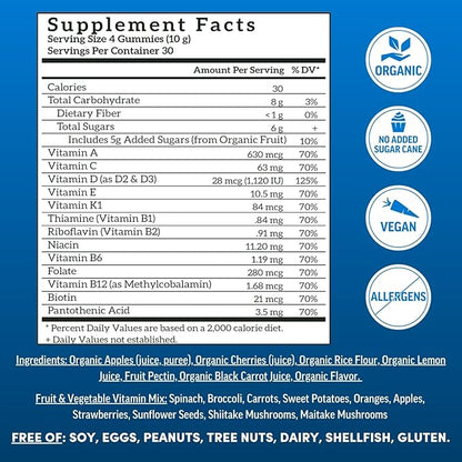 Llama Naturals Real Fruit Gummy Vitamins for Men | No Added Sugar Cane | Whole Food Multivitamin Gummies | Vegan, Organic, Chewable | 120 ct | 30 Day Supply | Cherry