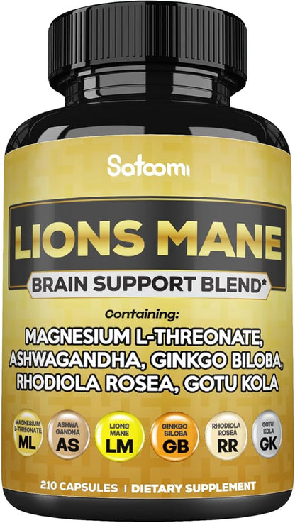 Lions Mane Supplement Capsules with Magnesium 210 Vegan