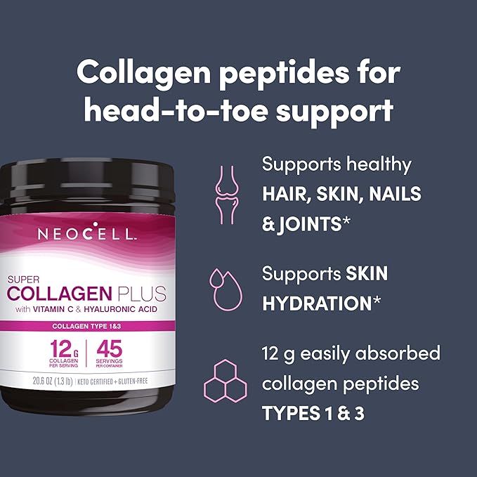 NeoCell Super Collagen Powder, Collagen Plus 1 & 3, 12g 12g Collagen 20.6 Oz