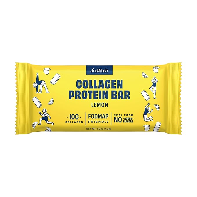 JustNosh Collagen Protein Bars, 10g Collagen, 13g Protein, Gluten Free, Dairy Free, FODMAP Friendly, Seed Oil Free Certified, Clean Ingredients | Lemon (12 Pack)