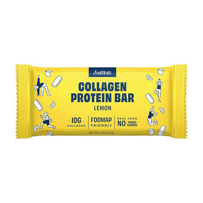 JustNosh Collagen Protein Bars, 10g Collagen, 13g Protein, Gluten Free, Dairy Free, FODMAP Friendly, Seed Oil Free Certified, Clean Ingredients | Lemon (12 Pack)