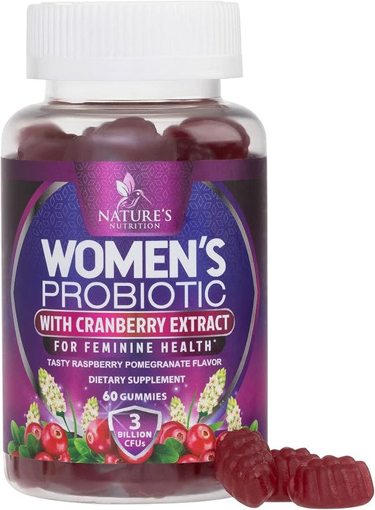 Probiotic Gummy for Women - Digestive Health Support, 3 Billion CFU Womens Probiotic for Vaginal pH, Urinary & Immune Support, 6 Diverse Strains w/ Cranberry, Non-GMO Probiotics - 60 Gummies