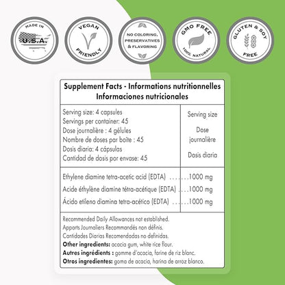 Supersmart - EDTA 1000mg per Day - Calcium Disodium EDTA Supplement | Non-GMO & Gluten Free - 180 Vegetarian Capsules