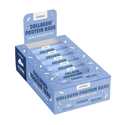 JustNosh Collagen Protein Bars, 10g Collagen, 15g Protein, Gluten Free, Dairy Free, FODMAP Friendly, Seed Oil Free Certified, Clean Ingredients | Double Chocolate Chip (12 Pack)