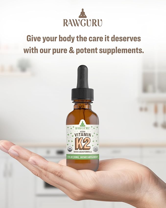 RawGuru Vitamin K2 Supplement - Organic Vegan Vitamin K2 MK7 with Trace Minerals - Nano-Processed Antioxidant & Immune Support Supplement Tincture - 30 Servings of Vegan Drops per 30 ml, Pack of 1
