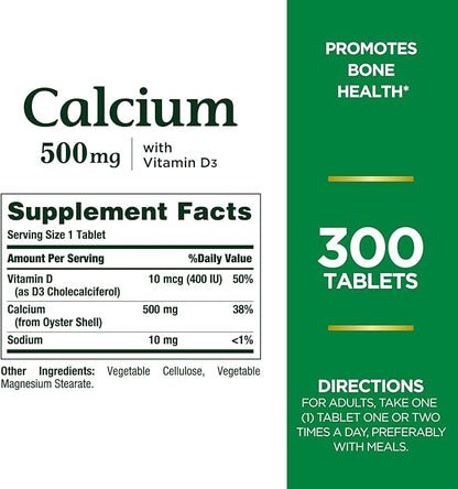 Nature's Bounty Calcium Plus 500 mg D3, Immune 300 Tablets