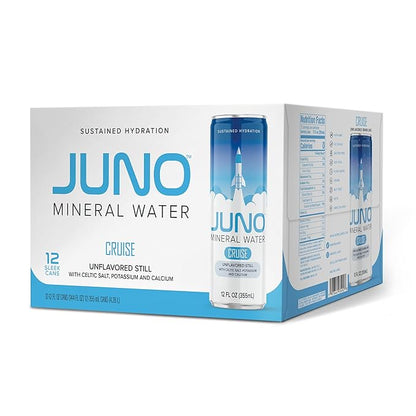 JUNO Cruise Unflavored Still Mineral Water with Celtic Salt, Potassium, and Calcium, Premium Hydration Drink 12 Pack