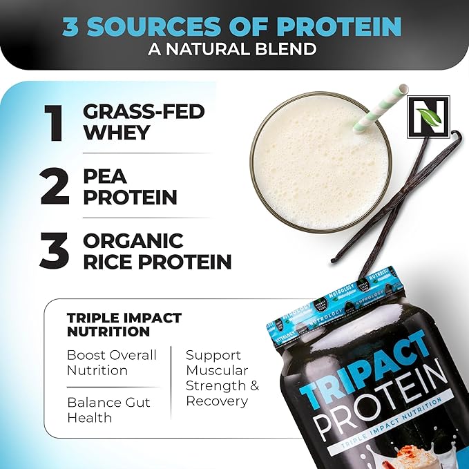 TRIPACT Protein Powder, Vanilla Latte Cinnamon 7-in-1 Meal 40 Servings