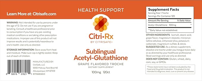 CitriRx Sublingual Acetyl Glutathione 100mg, 120 4 Mos