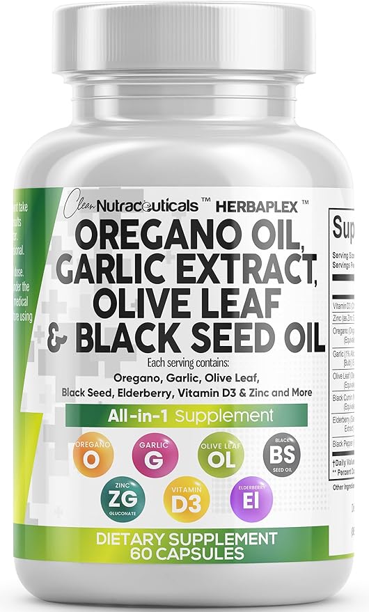 Oregano Oil 6000mg Garlic Extract 4000mg 3000mg Black 3000mg - D3 and 60 Caps