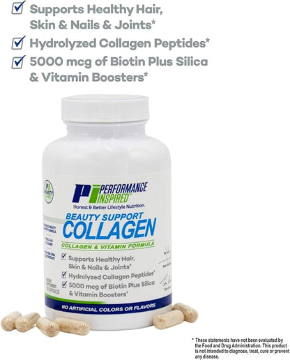 Performance Inspired Nutrition Collagen Joint/Skin/Nails/Beauty Support Capsules 5,000mcg of 120 Ct
