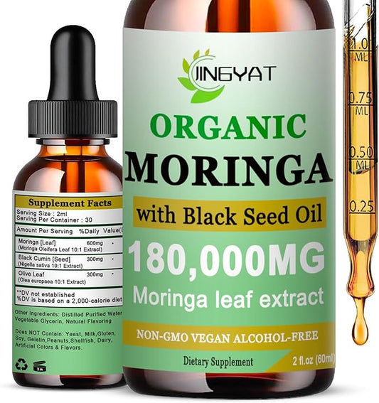 Organic Moringa Liquid Drops,Pure Moringa Oleifera Leaves Extract w/Black Seed Oil Supplement for Energy,Skin,Gut Health,Immune,Natural Antioxidant Superfood More Potency Than Moringa Powder(2 Fl Oz)