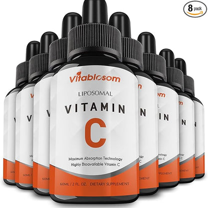 Liposomal Vitamin C 2000mg Liquid for Adults, High Absorption VIT C, Maximize Vitamin C, Good for Immune System & Antioxidant, 60ML (8 Bottle)
