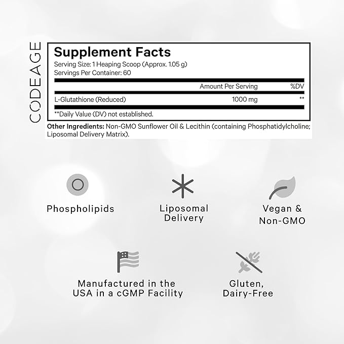 Codeage Liposomal Glutathione Powder 1000 mg 2-Month Supply, 2.22 Oz