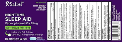Safrel Nighttime Sleep Aid, Diphenhydramine HCl 25mg (600 Count 1), 600, 600, Count)