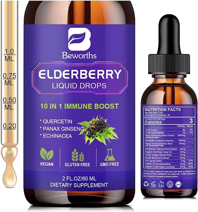 Elderberry Syrup | Black Elderberry Liquid D3 | 30 Servings
