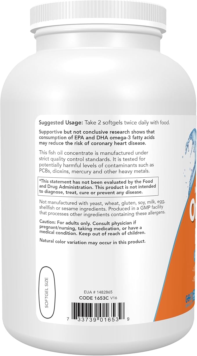 NOW Foods Supplements, Omega-3 180 EPA / 120 DHA, Molecularly Distilled, Cardiovascular Support*, 500 Softgels