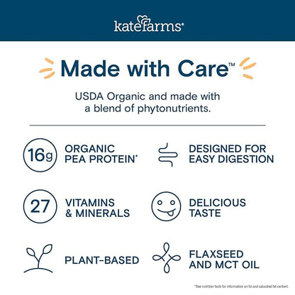KATE FARMS Organic Nutrition Shake, Chocolate, 16g protein, 27 Vitamins 11 oz (6 Pack)