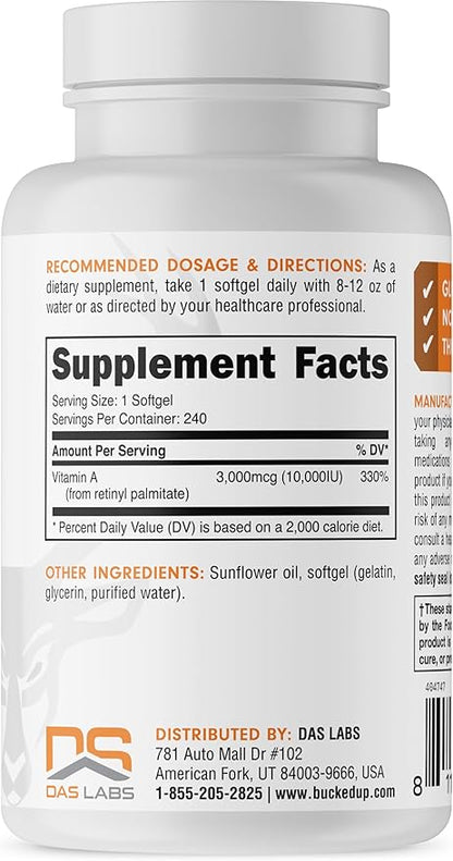 Bucked Up Vitamin A 10000IU Per (240 Servings, 240 Softgels)