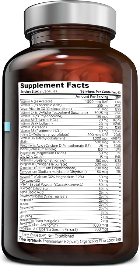 OmniBiotics Ultimate Daily Multivitamin for Women 120 Vegan 34 Essential B12, B6, B6, Biotin,