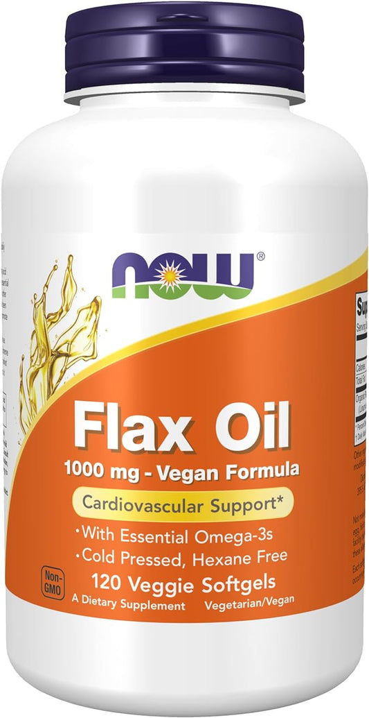 NOW Supplements, Flax Oil 1000 mg Omega-3s, Cold 120 Veg