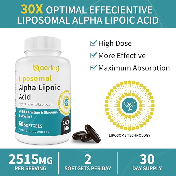 Liposomal Alpha Lipoic Acid 1400mg Softgels, 1000mg, Ubiquinol CoQ10) 100mg 100mg and 10mg,Alpha-Lipoic Acid 240 Softgels