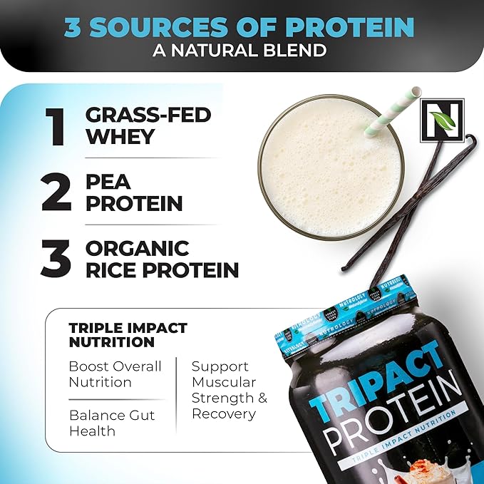 TRIPACT Protein Powder, Vanilla Latte Cinnamon 7-in-1 Meal 20 Servings