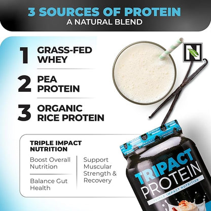 TRIPACT Protein Powder, Vanilla Latte Cinnamon 7-in-1 Meal 20 Servings